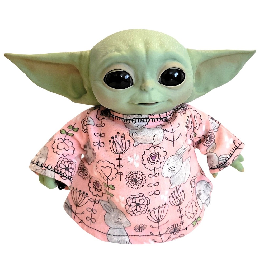Spring Bunnies Outfit for 7.5" Grogu Baby yoda Hasbro dolls Clothes- Pink Floral